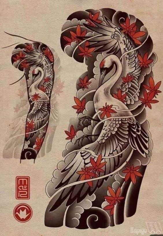 hinh-xam-hac-nhat-co-5 hình xăm hạc nhật cổ full tay