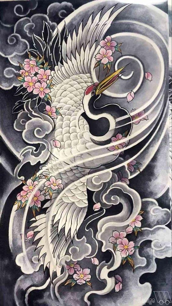 hinh-xam-hac-nhat-co-ngam-hoa hình xăm hạc nhật cổ full lưng có màu