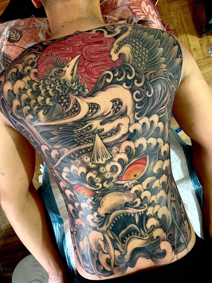 hinh-xam-lung-ki-lan-va-phuong hình xăm lưng kì lân và phượng