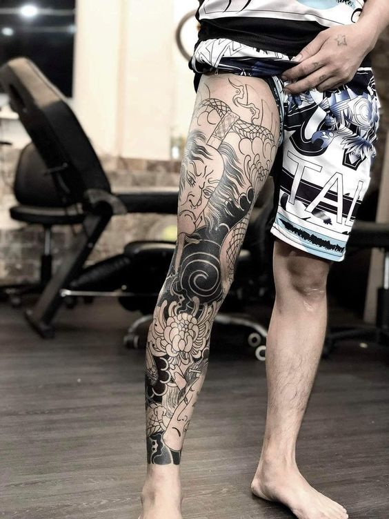 hinh-xam-nhat-co-full-chan-samurai-2 hình xăm rồng kín chân