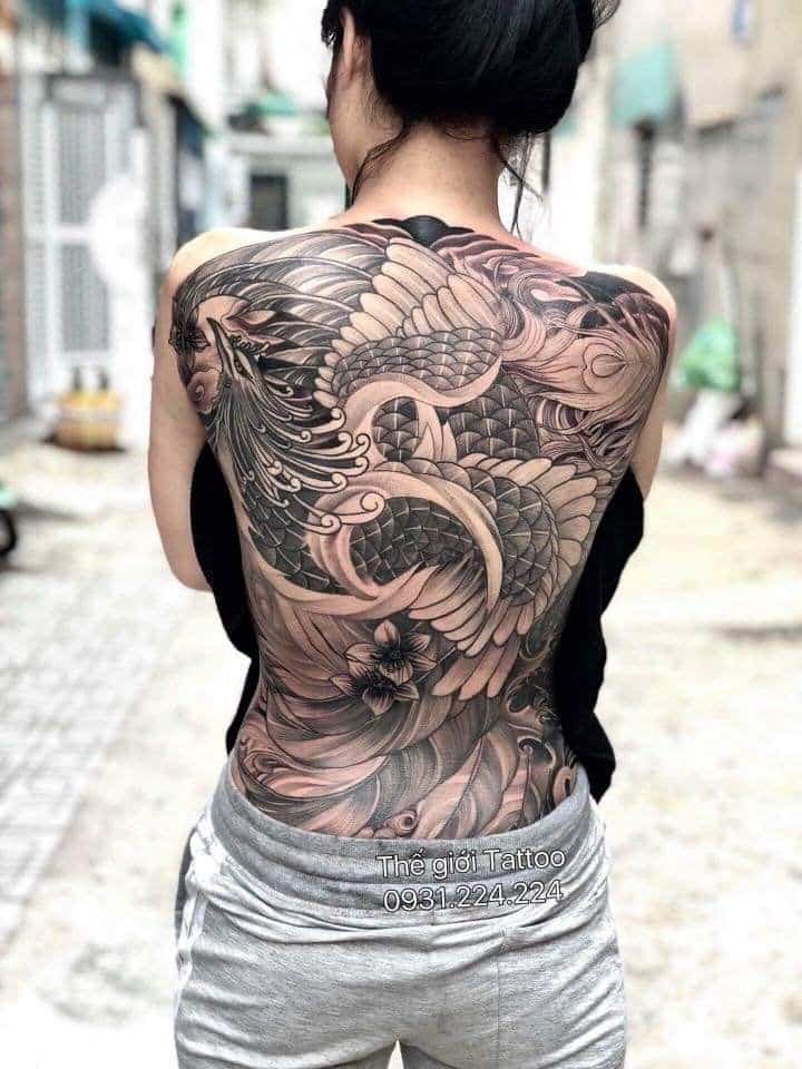 hinh-xam-phuong-hoang-kin-lung hình xăm lưng phượng sắc sảo