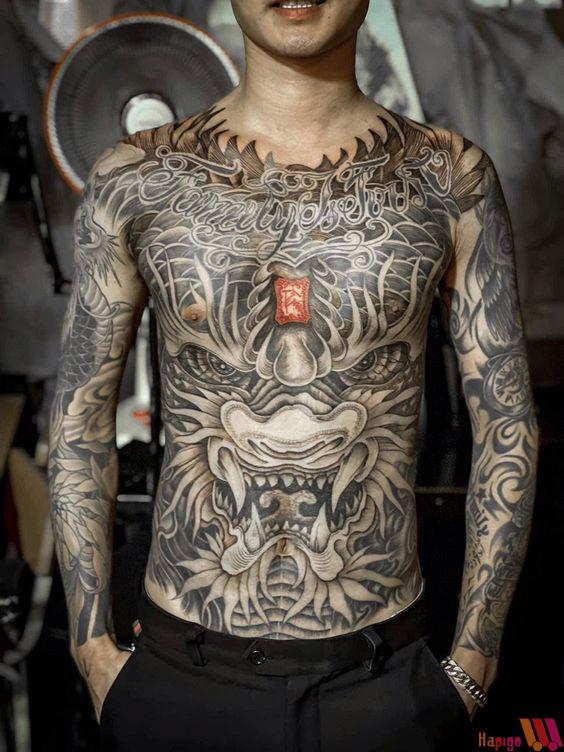 hinh-xam-rong-full-bung-2 hình xăm samurai nhật cổ full bụng