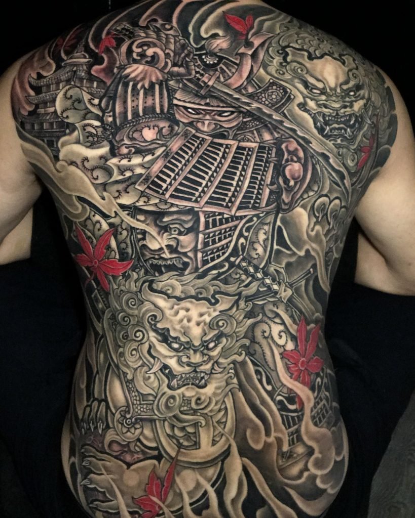 hinh-xam-samurai-ket-hop-ky-lan Hình xăm samurai kỳ lân