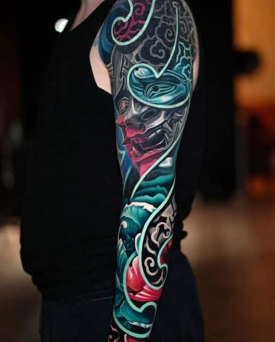 mat-quy-phong-cach-tre-trung-tattoo-canh-tay mặt quỷ phong cách trẻ trung tattoo trên cánh tay