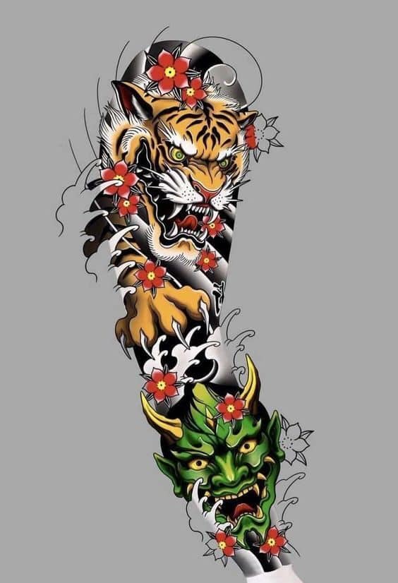 mau-tattoo-mat-quy-ket-dau-ho-e1711685266978 mẫu tattoo mặt quỷ kết hợp đầu hổ