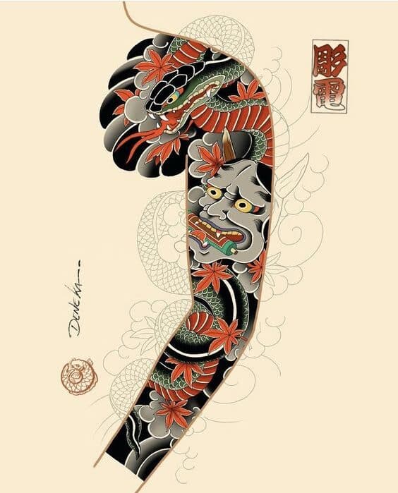mau-tatttoo-mat-quy-ket-hop-ran-nhat-co-e1711694146122 mẫu tattoo mặt quỷ kết hợp rắn nhật cổ