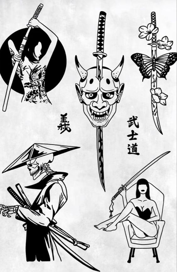 phac-hoa-hinh-xam-mat-quy-cung-kiem-katana-va-mot-so-hinh-xam-dac-trung-nhat-ban phác họa hình xăm mặt quỷ và kiếm katana cùng một số hình xăm đặc trưng nhật bản