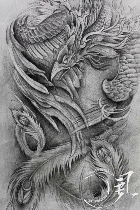 tattoo-designs-hinh-xam-phuong-hoang-den-trang-11-1 Hình xăm Phượng Hoàng Màu Đen Trắng Mạnh Mẽ