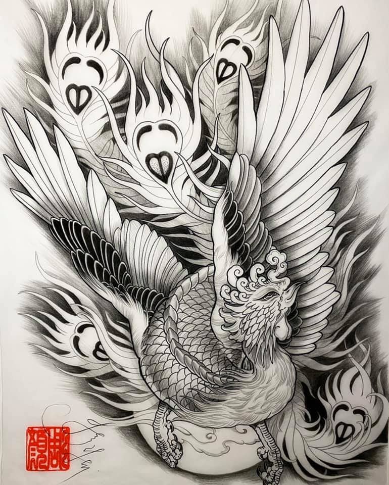 tattoo-designs-hinh-xam-phuong-hoang-den-trang-15-1 Tattoo Phượng Hoàng Đen Trắng Chất