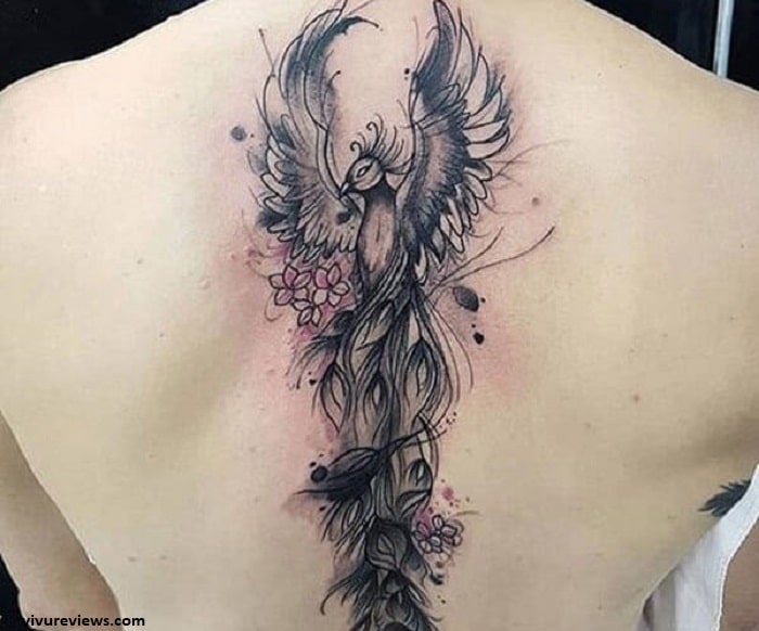 tattoo-designs-hinh-xam-phuong-hoang-den-trang-6-1 Hình xăm phượng hoàng đen trắng ở lưng - mẫu 9
