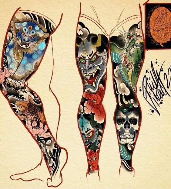 y-tuong-tattoo-mat-quy-kin-chan ý tưởng tattoo mặt quỷ kín chân